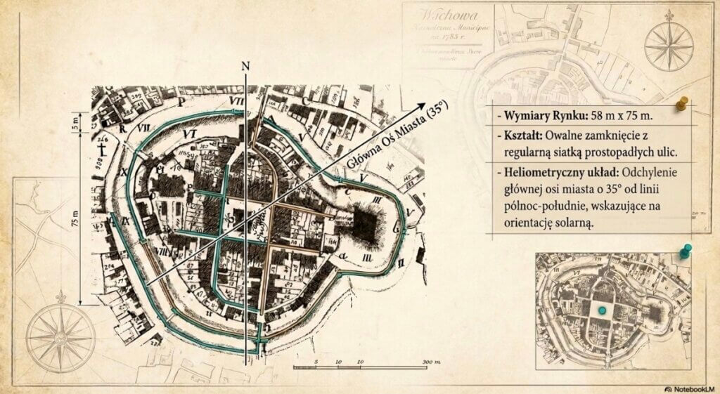 Rycina opracowanie własne na podstawie materiałów historycznych, wizualizacja wygenerowana z użyciem AI. Plan miasta Wschowa