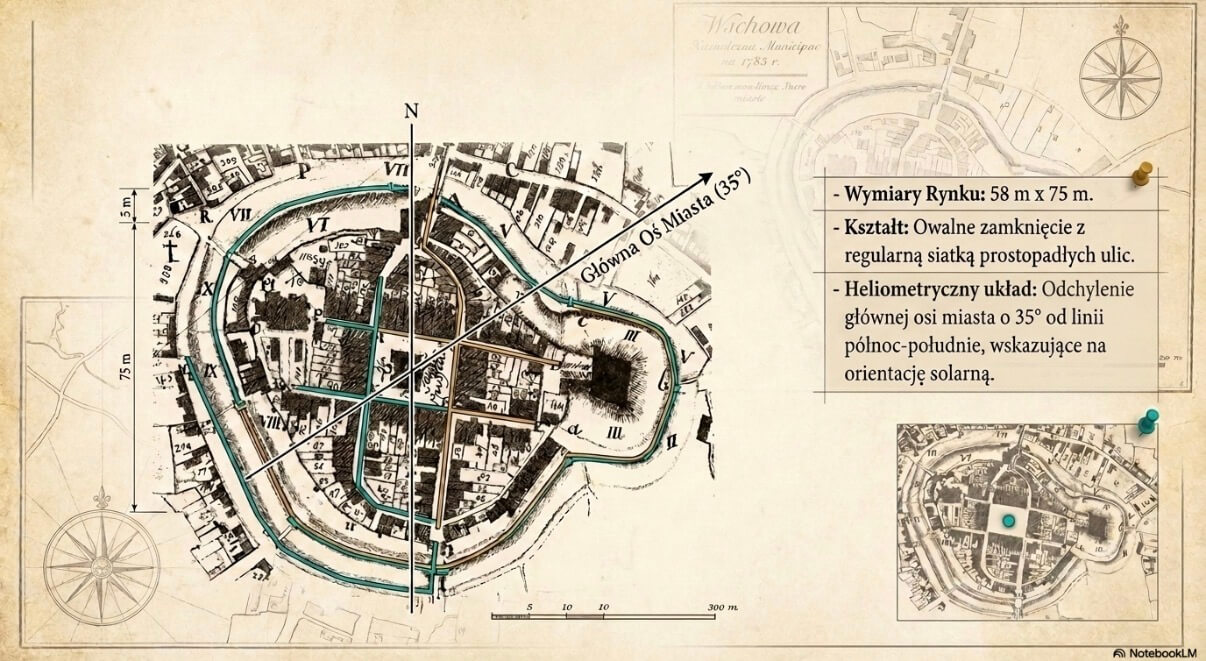 Rycina opracowanie własne na podstawie materiałów historycznych, wizualizacja wygenerowana z użyciem AI. Plan miasta Wschowa
